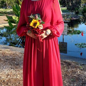 Burgundy long sleeve maxi chiffon dress - bridesmaid dress